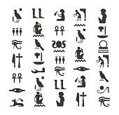 Black egyptians hieroglyphs. Hieroglyph of ancient egypt, pattern vector letters. Illustration of ancient symbols, black, hieroglyph sign history