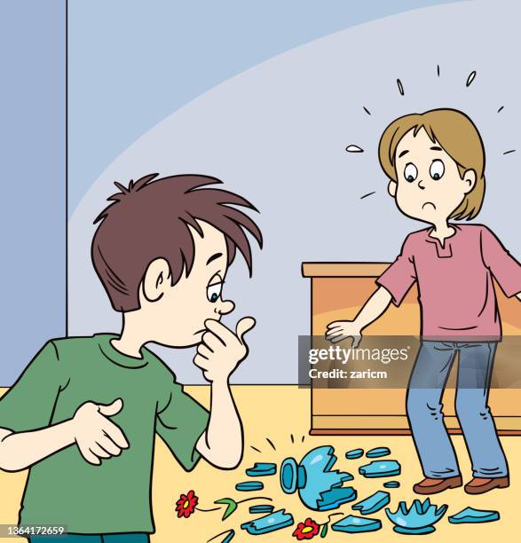 children and broken a vase. bad  behavior children . - broken vase stock illustrations