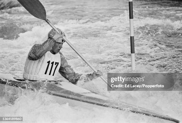 German slalom canoeist Siegbert Horn in action competing for the East Germany team to finish in first place gold medal position in the Men's slalom...