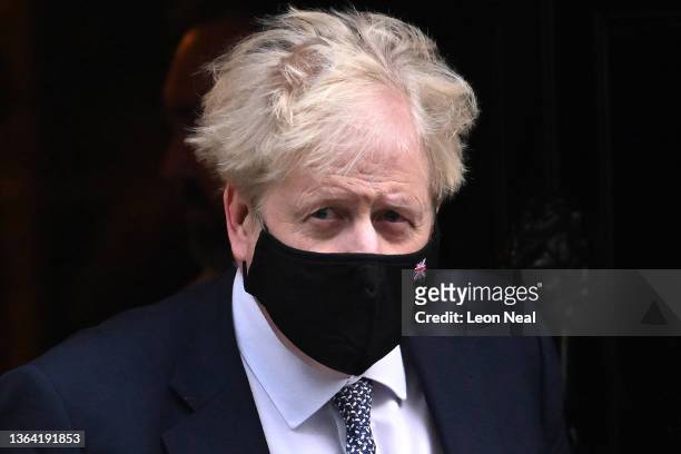 Prime Minister Boris Johnson leaves 10 Downing Street For PMQ's on January 12, 2022 in London, England.