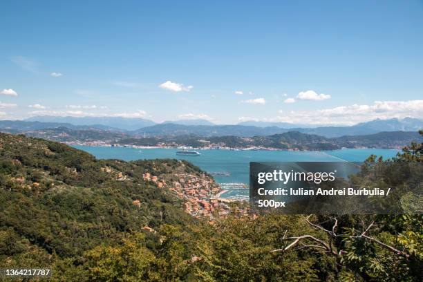 high angle view of bay against sky,case sparse ridarolo,italy - iulian andrei stock-fotos und bilder