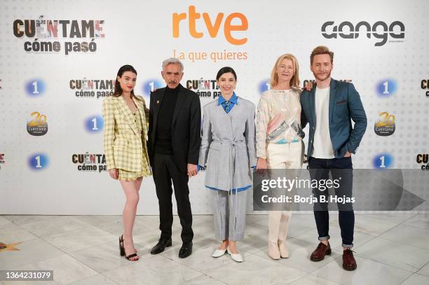 Actress Carmen Climent, actor Imanol Arias, actress Irene Visedo, actress Ana Duato and actor Pablo Rivero attends the presentation of new season...