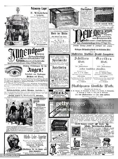 ads in german magazine of 1887 - graphic print fabric stock illustrations