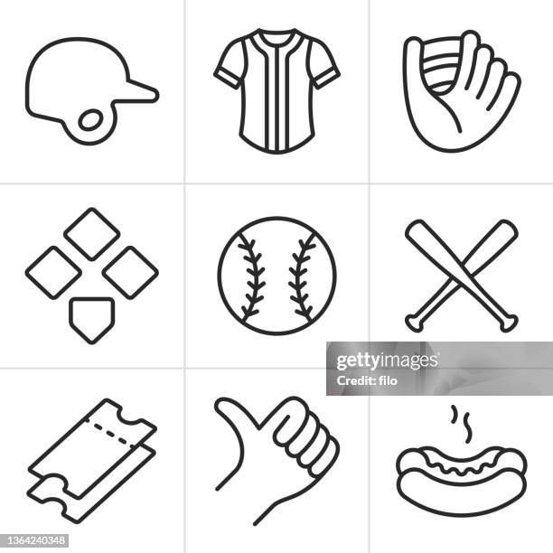 illustrazioni stock, clip art, cartoni animati e icone di tendenza di icone e simboli di baseball o softball - baseball player
