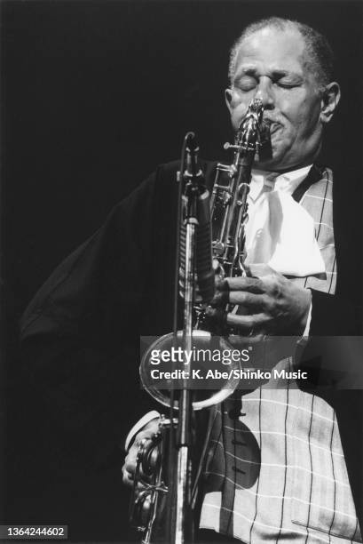 Dexter Gordon plays tenor saxophone White Tie, Tokyo, Japan, 13th September 1988.