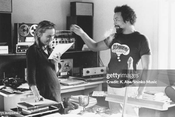 Quincy Jones & Peggy Lipton at Home, At His Home, Los Angeles, California, United States, 1973.