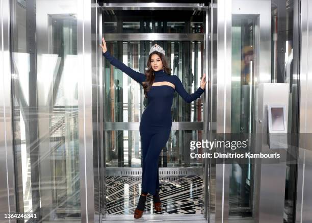 Miss Universe Harnaaz Sandhu visits The Empire State Building on January 12, 2022 in New York City.