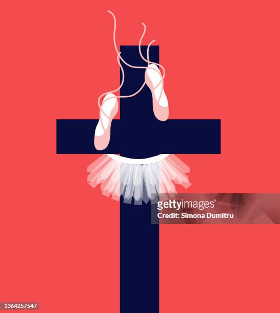 illustration of a ballerina clothing hanging on a cross - ballett schuhe icon stock-fotos und bilder