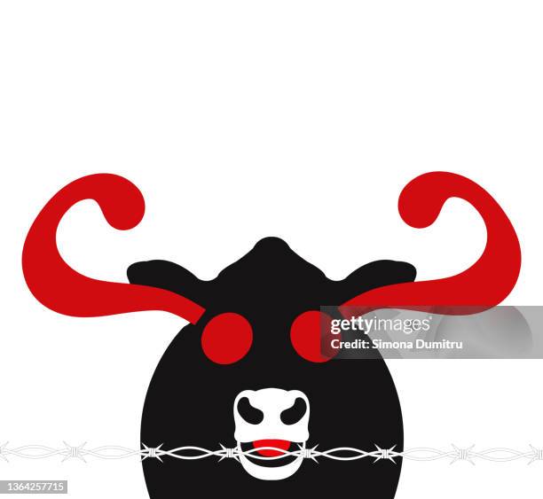 illustration of a bull with horns as question marks - bse stock-fotos und bilder