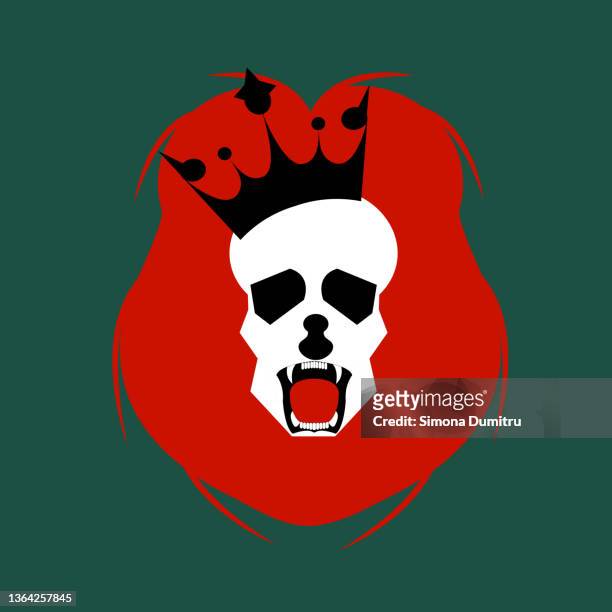 illustration of a lion with its face as a human skull - lion tattoo stock-fotos und bilder