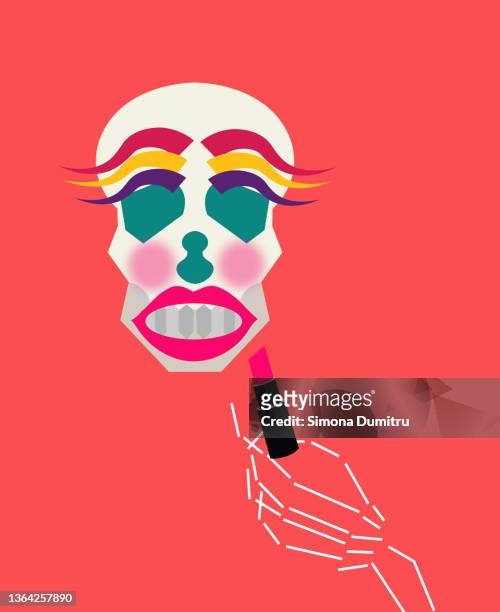 illustration of a skull doing its make up - rock music logo stock pictures, royalty-free photos & images