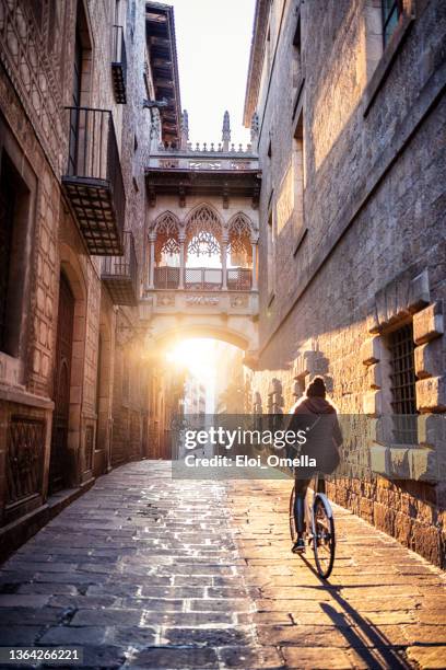 el puente del obispo - bishop bridge in barcelona - gothic fotografías e imágenes de stock