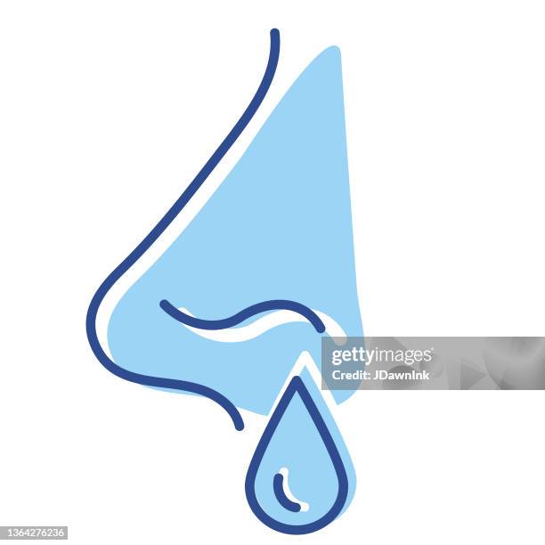 stockillustraties, clipart, cartoons en iconen met cold and flu virus runny nose thin line icon - editable stroke - blowing nose