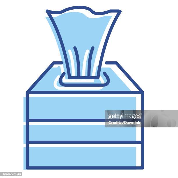 stockillustraties, clipart, cartoons en iconen met cold and flu virus tissue box thin line icon - editable stroke - tissue box