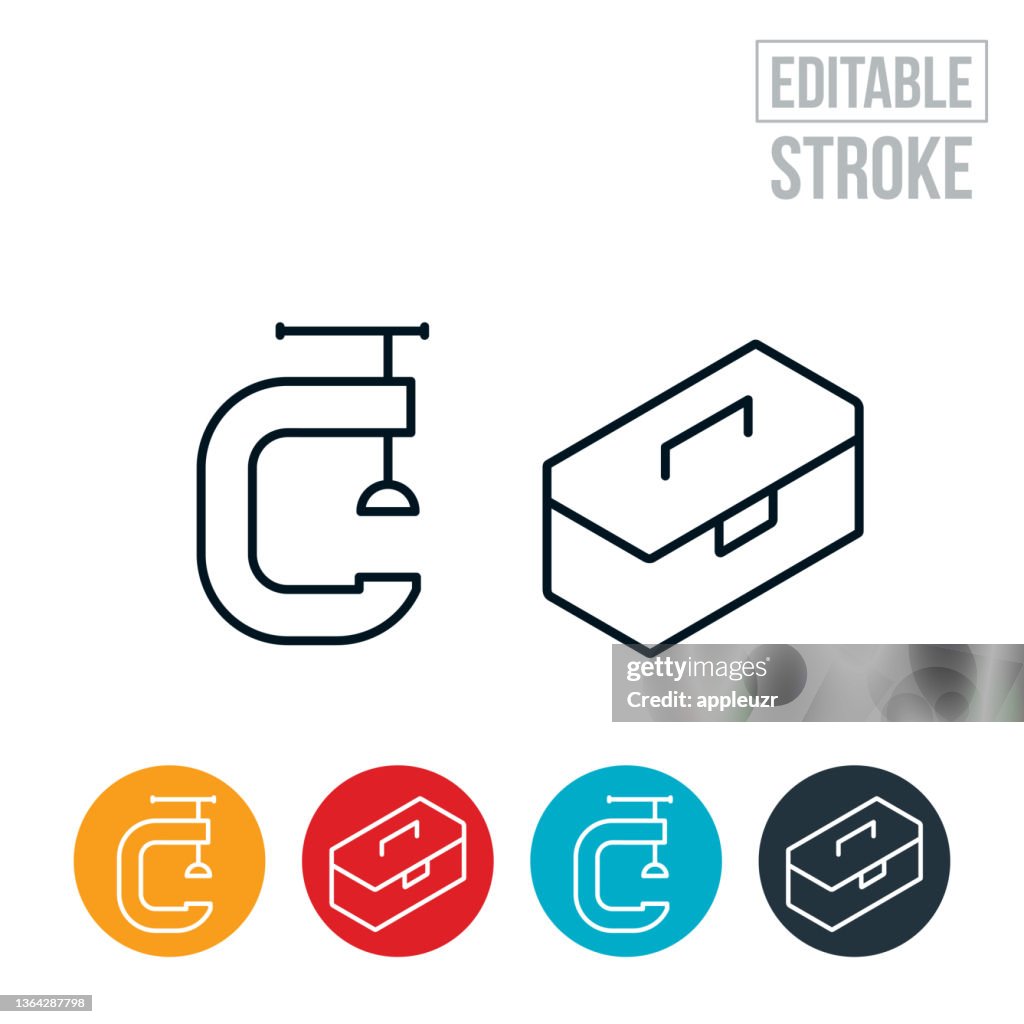 C-Clamp and Tooldbox Thin Line Icon - Editable Stroke