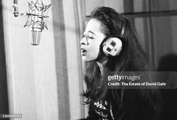Singer Ronnie Spector , an American singer who formed the girl group the Ronettes in 1957 and former wife of producer Phil Spector, records in the...