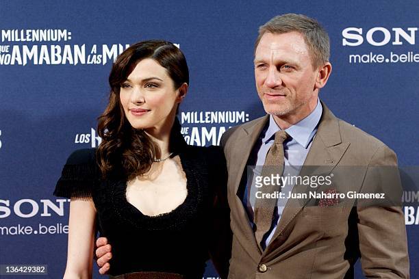 Rachel Weisz and Daniel Craig attend the "Millennium: The Girl With The Dragon Tattoo" premiere at Callao Cinema on January 4, 2012 in Madrid, Spain.