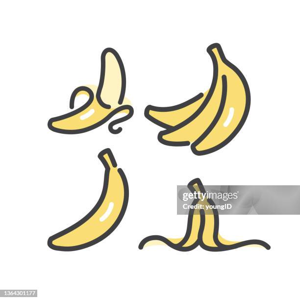 banana line icons - banana peel stock illustrations