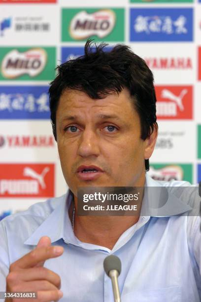 Head coach Adilson Batista of Jubilo Iwata attends a press conference after the J.League J1 match between Jubilo Iwata and Nagoya Grampus Eight at...