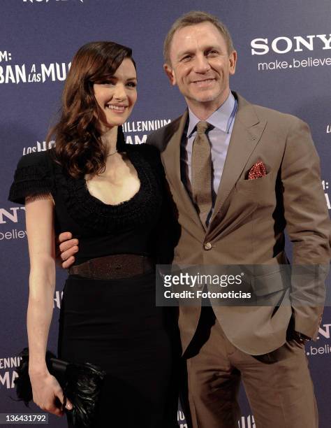 Rachel Weisz and Daniel Craig attend the premiere of "Millenium: The Girl With the Dragon Tattoo" at Callao CInema on January 4, 2012 in Madrid,...