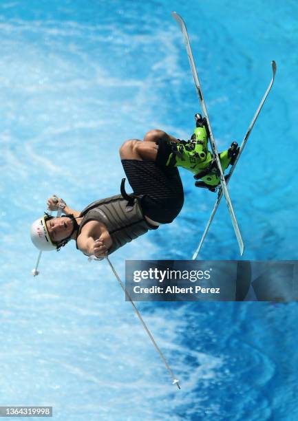 Australian moguls skier Matt Graham practices at the Sleeman Centre Henke Water Ramp on January 13, 2022 in Brisbane, Australia.