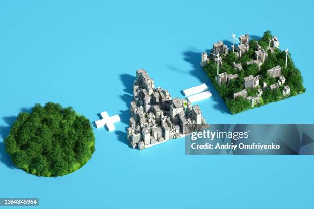 sustainable city math - isometric city stock-fotos und bilder