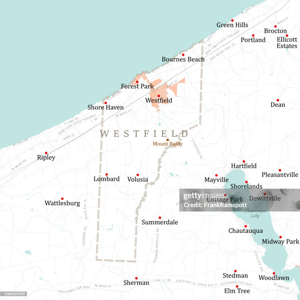 NY Chautauqua Westfield Vector Road Map