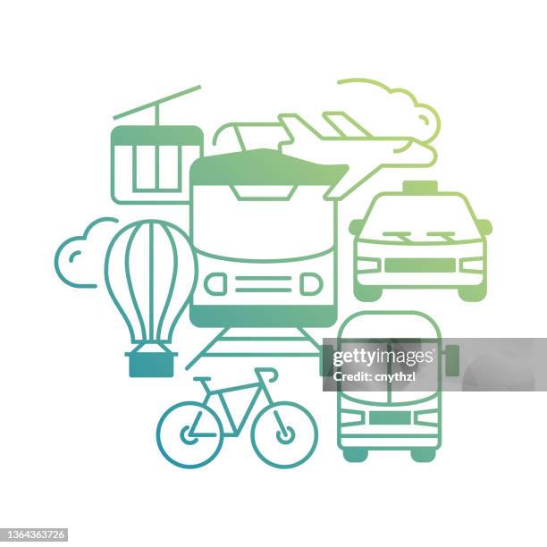 vector set of illustration transportation concept. line art style background design for web page, banner, poster, print etc. vector illustration. - train vehicle stock illustrations