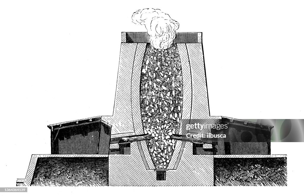 Antique illustration of 19th century industry, technology and craftsmanship: Lime kiln