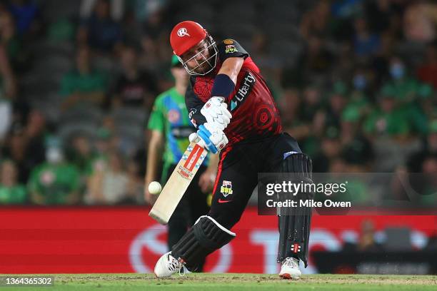 Aaron Finch of the Renegades bats during the Men's Big Bash League match between the Melbourne Renegades and the Melbourne Stars at Marvel Stadium,...