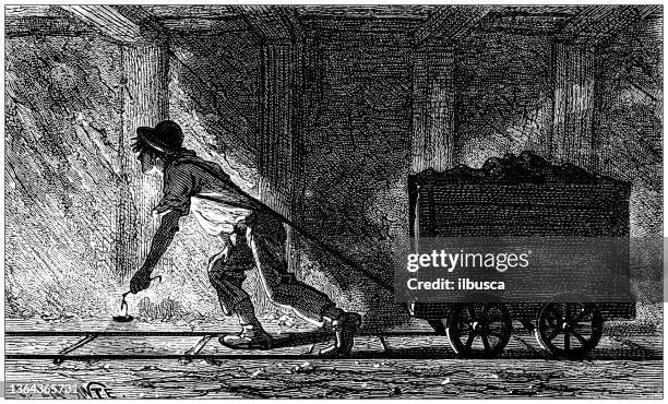 antique illustration of 19th century industry, technology and craftsmanship: coal mine - miner stock illustrations