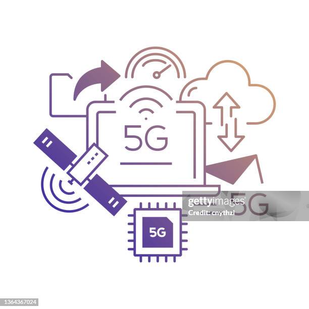 vector set of illustration 5g technology concept. line art style background design for web page, banner, poster, print etc. vector illustration. - big tech stock illustrations