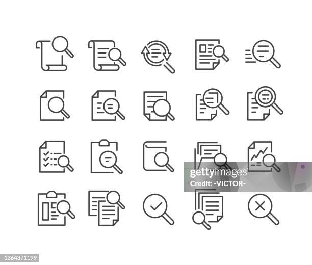 bildbanksillustrationer, clip art samt tecknat material och ikoner med documents and analysis icons - classic line series - explore