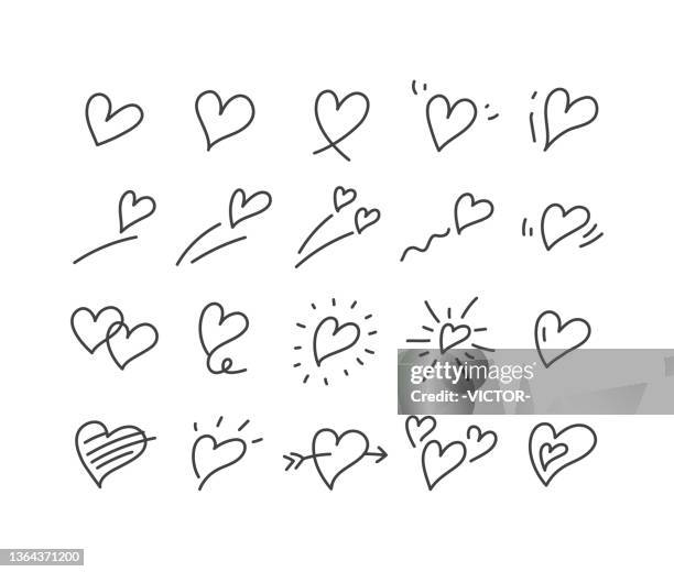 ilustraciones, imágenes clip art, dibujos animados e iconos de stock de iconos de corazón de dibujo a mano - classic line series - símbolo en forma de corazón