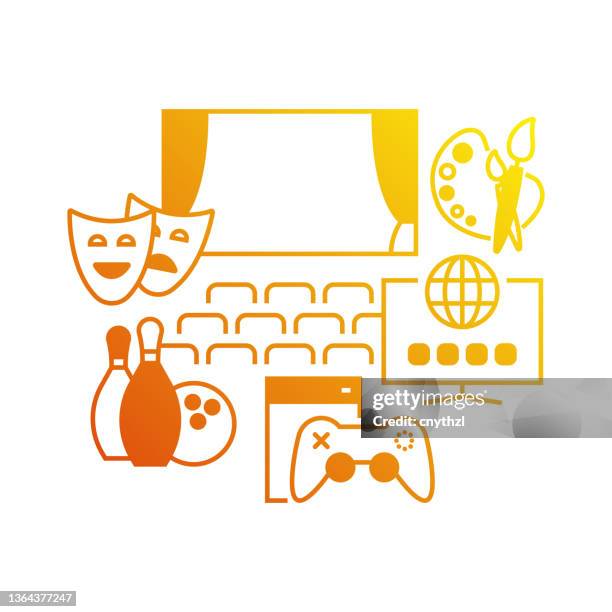 vector set of illustration entertainment and hobbies concept. line art style background design for web page, banner, poster, print etc. vector illustration. - retirement celebration background stock illustrations