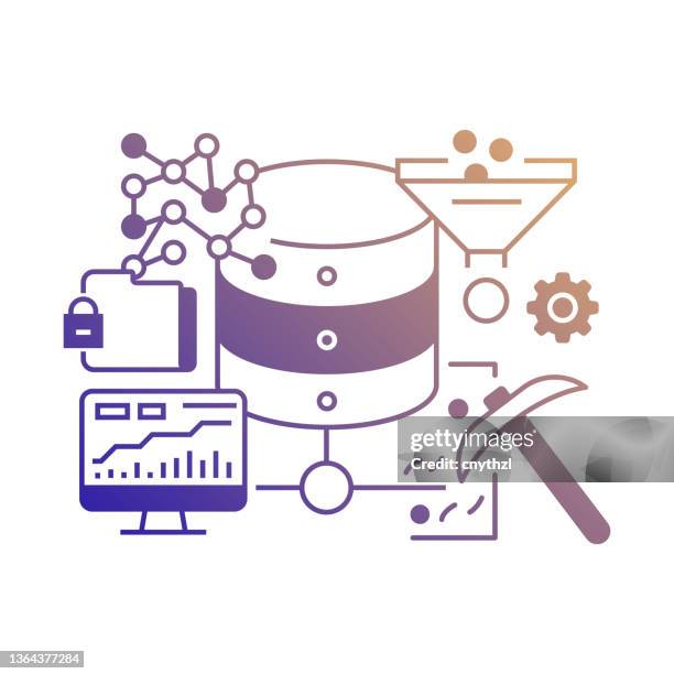 vector set of illustration data science concept. line art style background design for web page, banner, poster, print etc. vector illustration. - data science stock illustrations