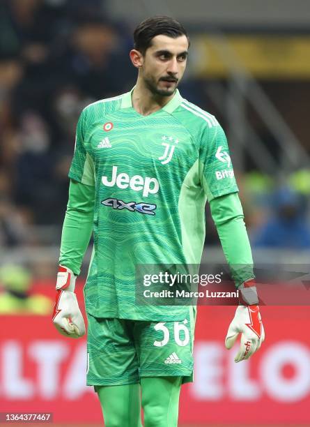 Mattia Perin of Juventus FC looks on during the italian SuperCup match between FC Internazionale and Juventus at Stadio Giuseppe Meazza on January...