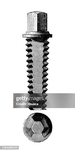 ilustraciones, imágenes clip art, dibujos animados e iconos de stock de ilustración antigua de la industria del siglo 19, tecnología y artesanía: grifo de roscado - screw fastener