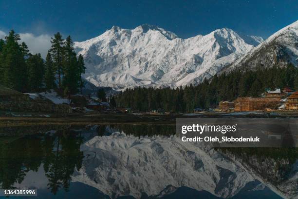 vista panorâmica da montanha nanga parbat no paquistão - nanga parbat - fotografias e filmes do acervo