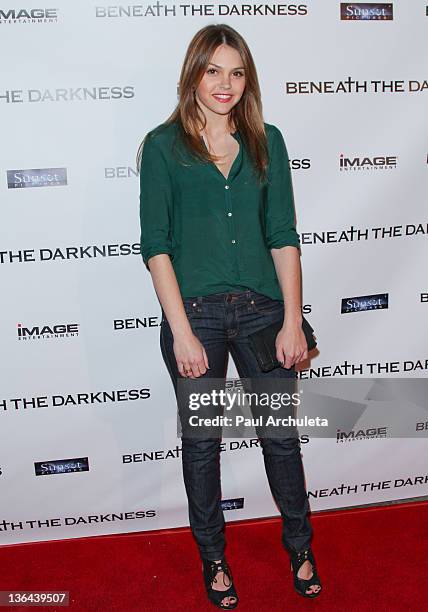 Actress Aimee Teegarden attends the "Beneath The Darkness" world premiere at American Cinematheque's Egyptian Theatre on January 4, 2012 in...