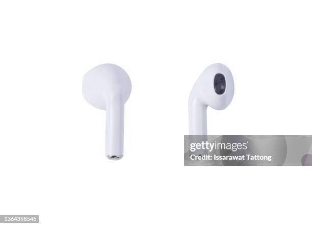 wireless bluetooth headphones isolated on white background - draadloze technologie stockfoto's en -beelden