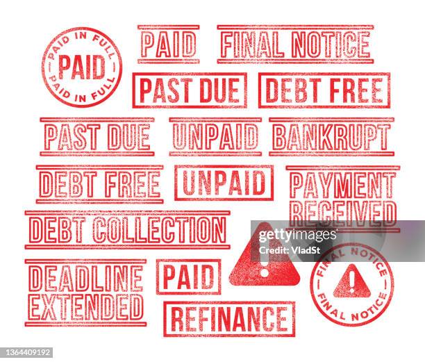 debt bankruptcy rubber stamps bank payment due final notice letter - financial bill stock illustrations