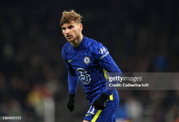 Timo Werner of Chelsea during the Carabao Cup Semi Final Second Leg match between Tottenham Hotspur and Chelsea at Tottenham Hotspur Stadium on...