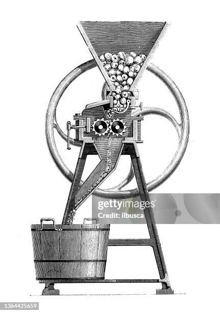 illustrazioni stock, clip art, cartoni animati e icone di tendenza di illustrazione antica dell'industria, della tecnologia e dell'artigianato del 19 ° secolo: industria alimentare, sidro di mele - aceto