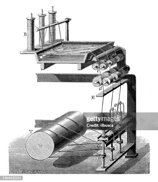 antique illustration of 19th century industry, technology and craftsmanship: textile and fashion industry, flax production - linen stock illustrations