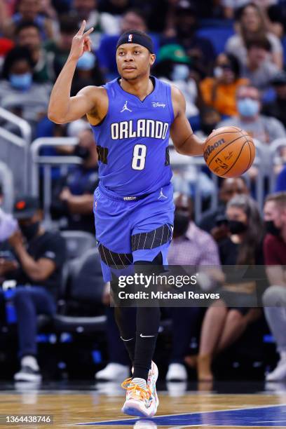 Tim Frazier of the Orlando Magic dribbles up the court against the Milwaukee Bucks at Amway Center on December 30, 2021 in Orlando, Florida. NOTE TO...