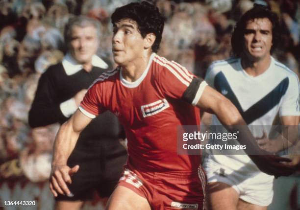 Diego Maradona in action for Argentinos Juniors in a match circa 1980