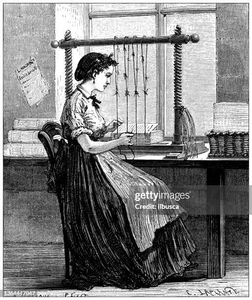 illustrations, cliparts, dessins animés et icônes de illustration antique de l’industrie, de la technologie et de l’artisanat du 19ème siècle: reliure - reliure de livre