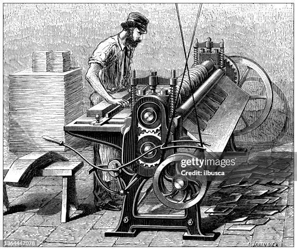 illustrations, cliparts, dessins animés et icônes de illustration antique de l’industrie, de la technologie et de l’artisanat du 19ème siècle: reliure - reliure de livre