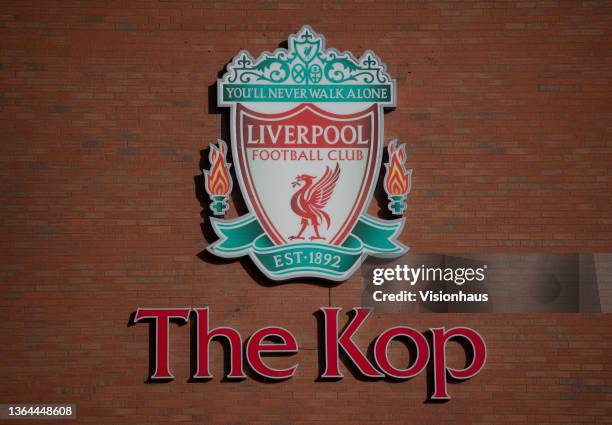 The official Liverpool club badge ahead of the Emirates FA Cup Third Round match between Liverpool and Shrewsbury Town at Anfield on January 9, 2022...